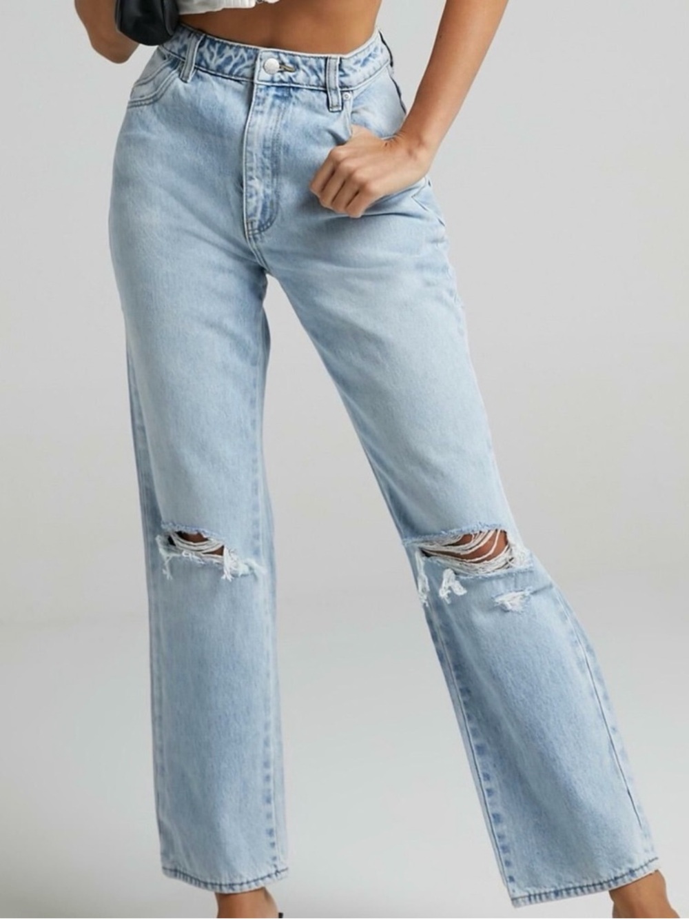 Rolla’s Original High Rise Straight Jeans Ripped Knees Blue Sz 26